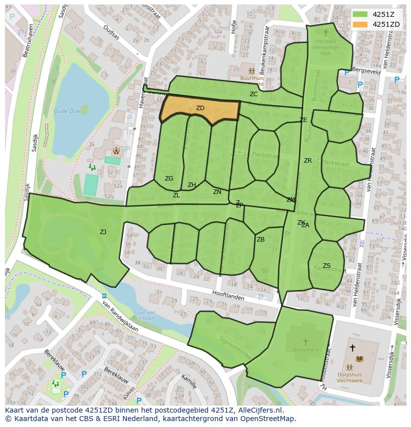 Afbeelding van het postcodegebied 4251 ZD op de kaart.