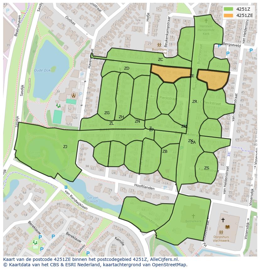 Afbeelding van het postcodegebied 4251 ZE op de kaart.
