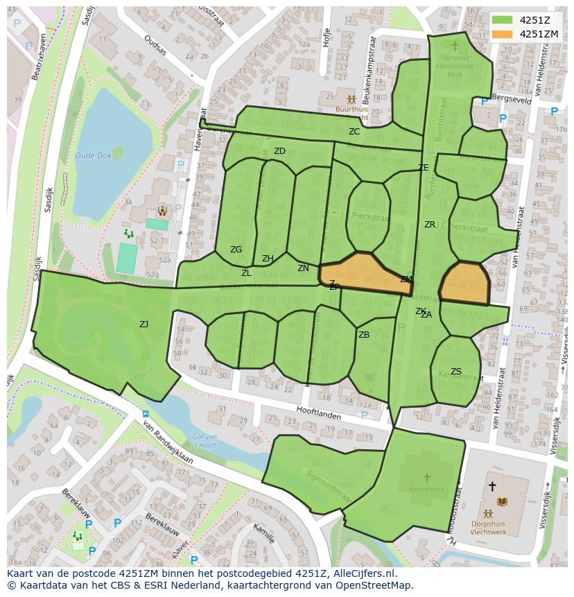 Afbeelding van het postcodegebied 4251 ZM op de kaart.