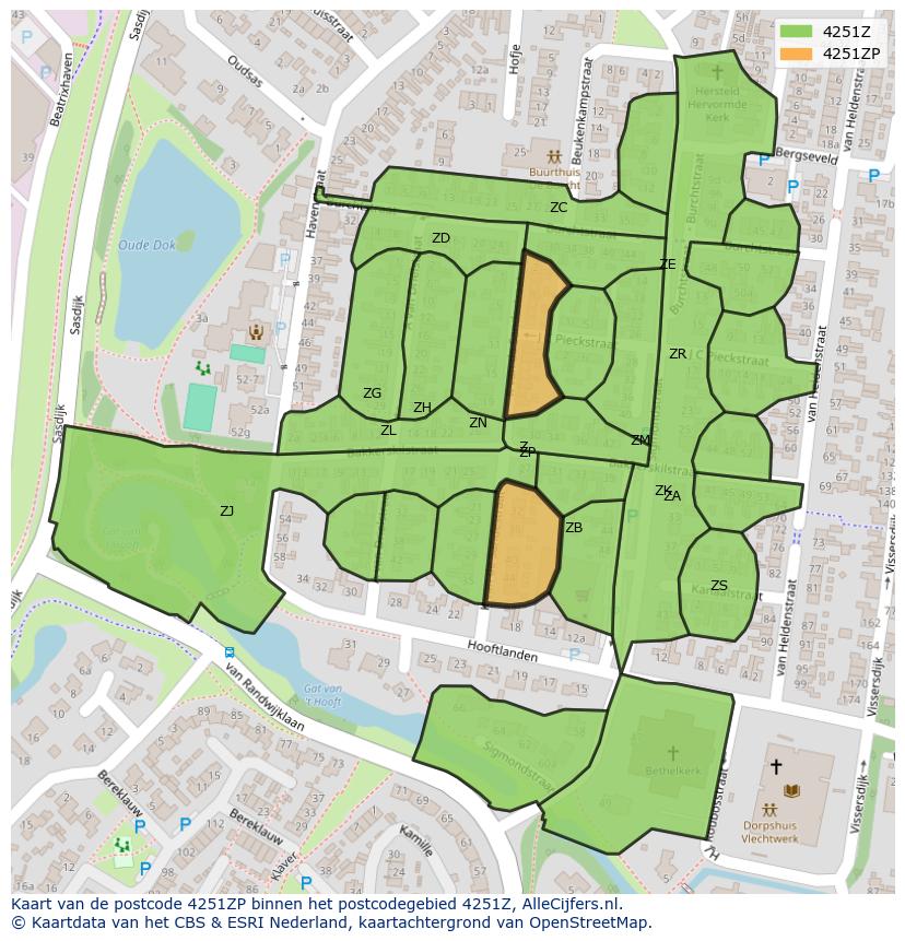 Afbeelding van het postcodegebied 4251 ZP op de kaart.
