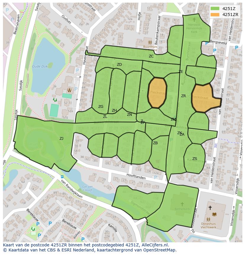 Afbeelding van het postcodegebied 4251 ZR op de kaart.