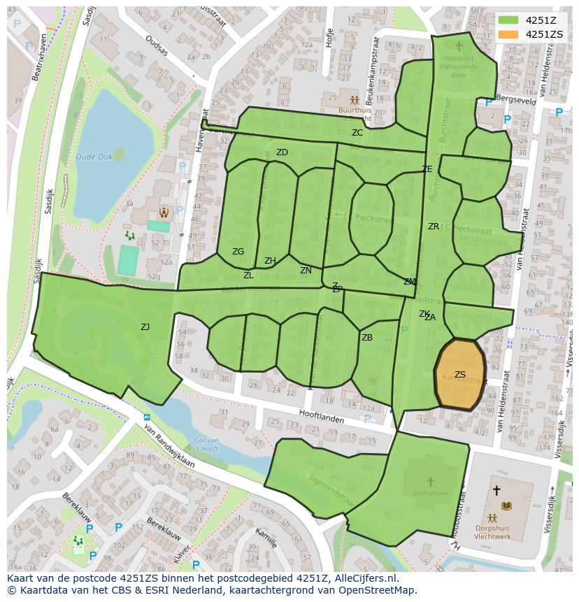 Afbeelding van het postcodegebied 4251 ZS op de kaart.