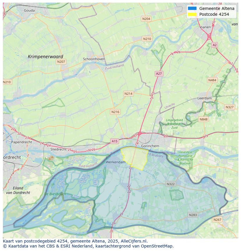 Afbeelding van het postcodegebied 4254 op de kaart.