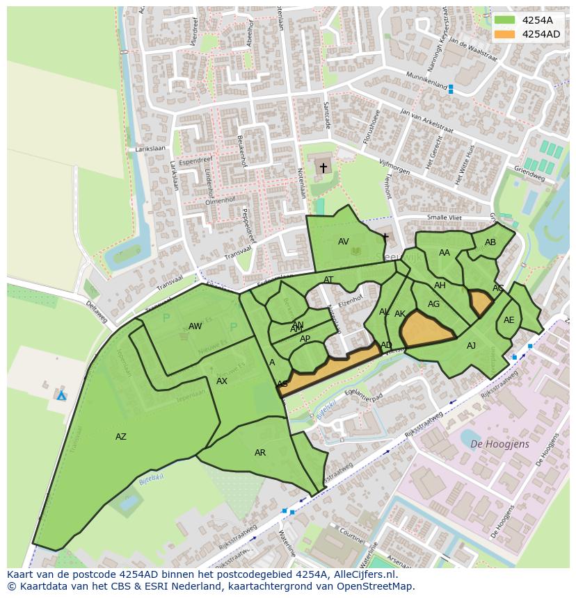 Afbeelding van het postcodegebied 4254 AD op de kaart.