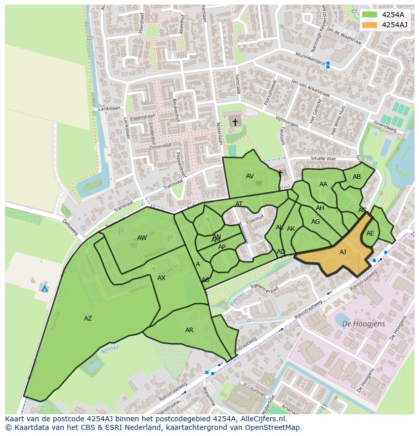 Afbeelding van het postcodegebied 4254 AJ op de kaart.