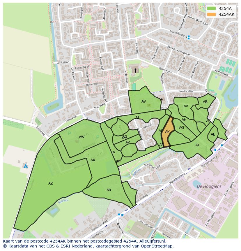 Afbeelding van het postcodegebied 4254 AK op de kaart.