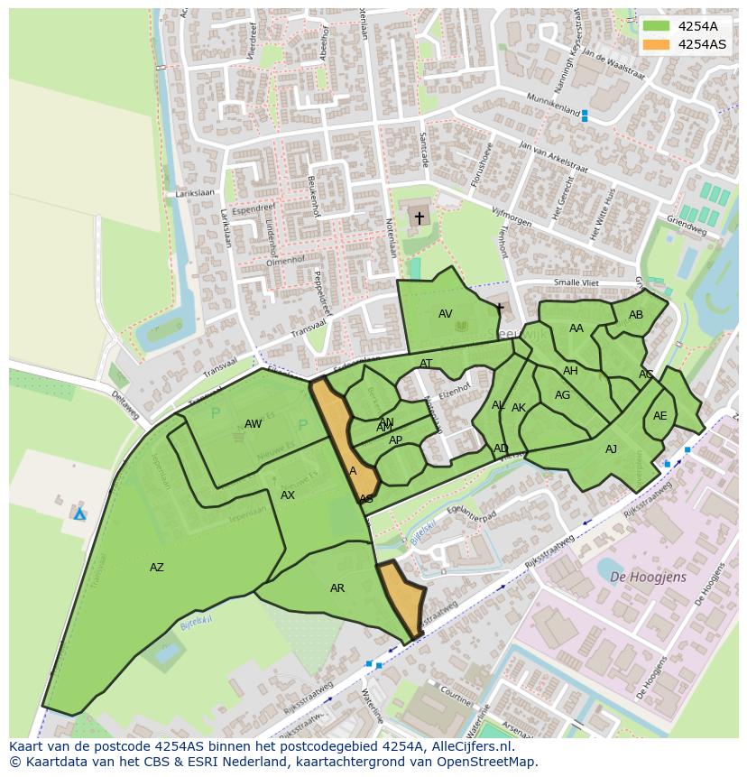 Afbeelding van het postcodegebied 4254 AS op de kaart.