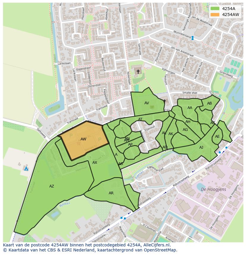 Afbeelding van het postcodegebied 4254 AW op de kaart.
