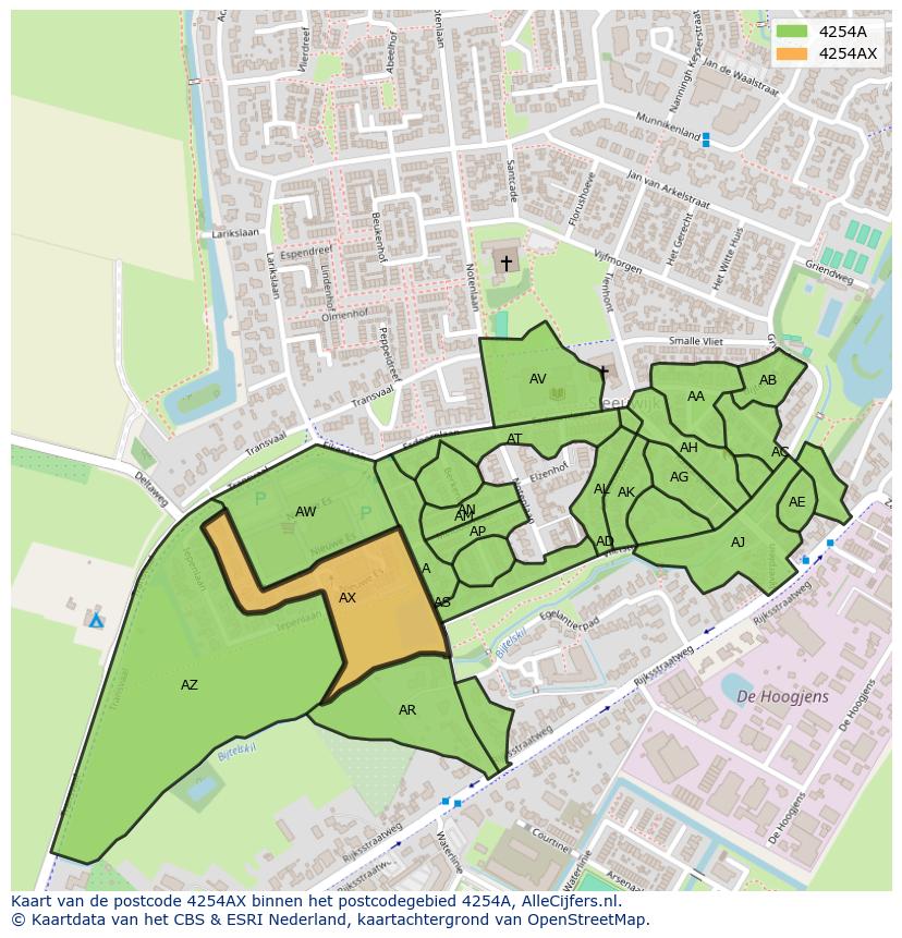 Afbeelding van het postcodegebied 4254 AX op de kaart.