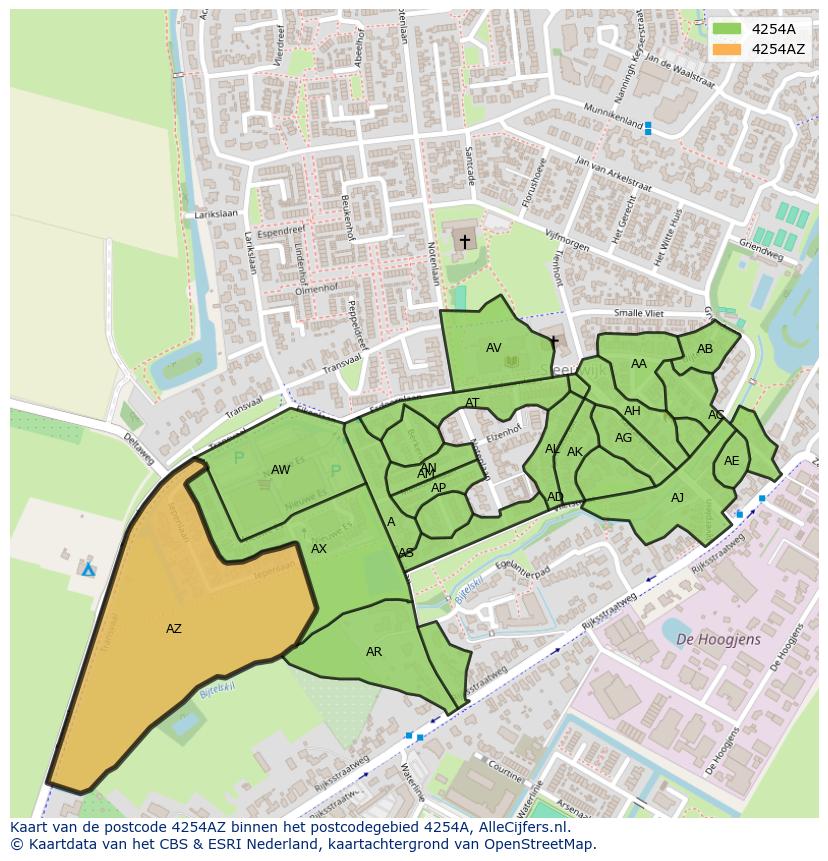 Afbeelding van het postcodegebied 4254 AZ op de kaart.