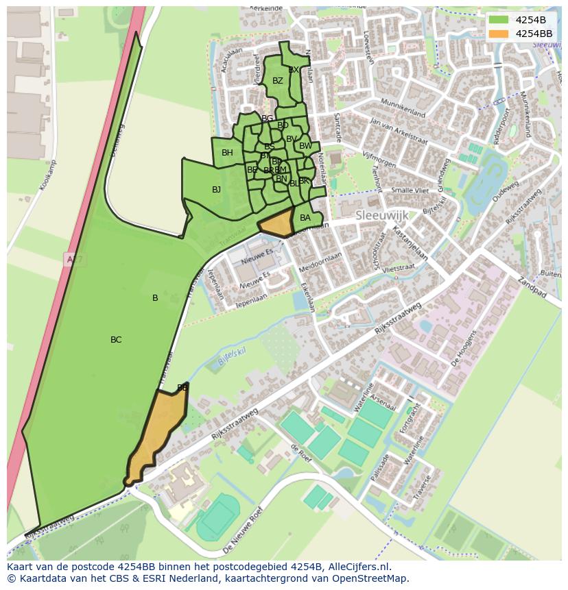 Afbeelding van het postcodegebied 4254 BB op de kaart.
