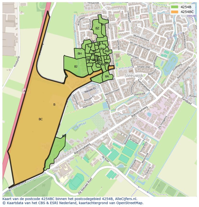 Afbeelding van het postcodegebied 4254 BC op de kaart.