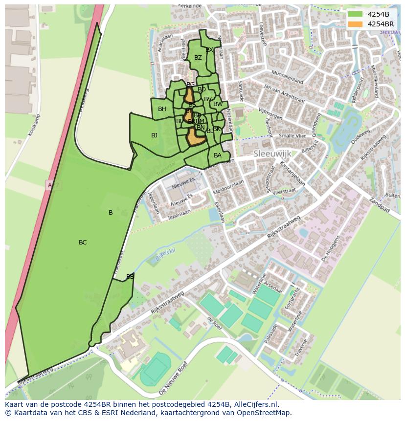 Afbeelding van het postcodegebied 4254 BR op de kaart.