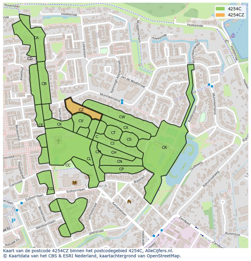 Afbeelding van het postcodegebied 4254 CZ op de kaart.