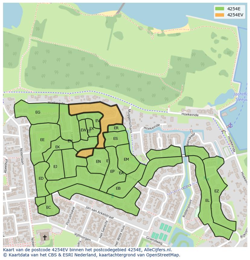 Afbeelding van het postcodegebied 4254 EV op de kaart.