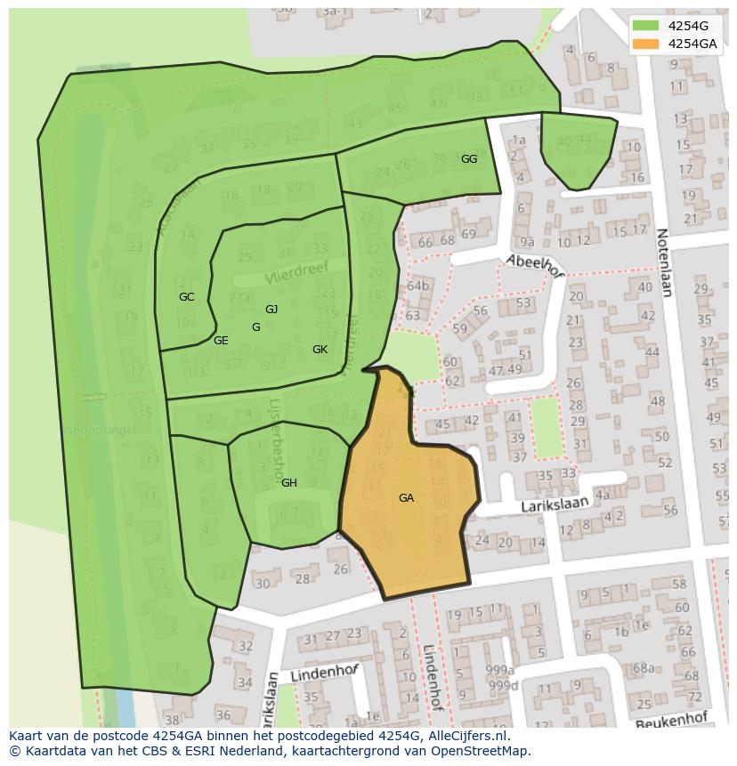 Afbeelding van het postcodegebied 4254 GA op de kaart.