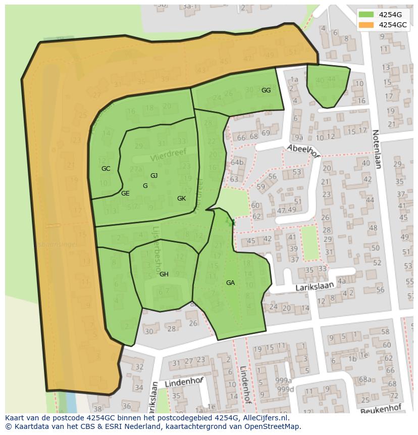 Afbeelding van het postcodegebied 4254 GC op de kaart.