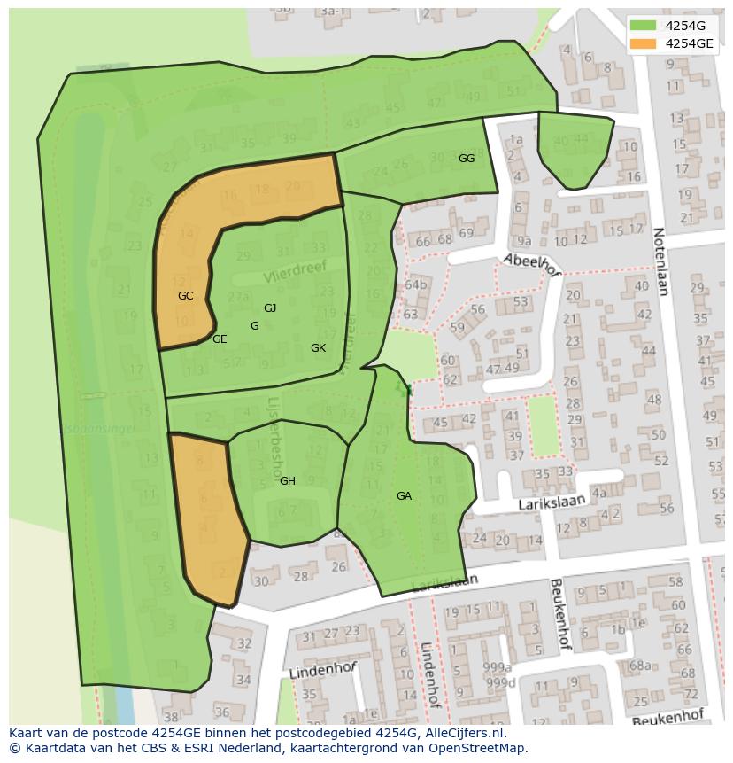 Afbeelding van het postcodegebied 4254 GE op de kaart.