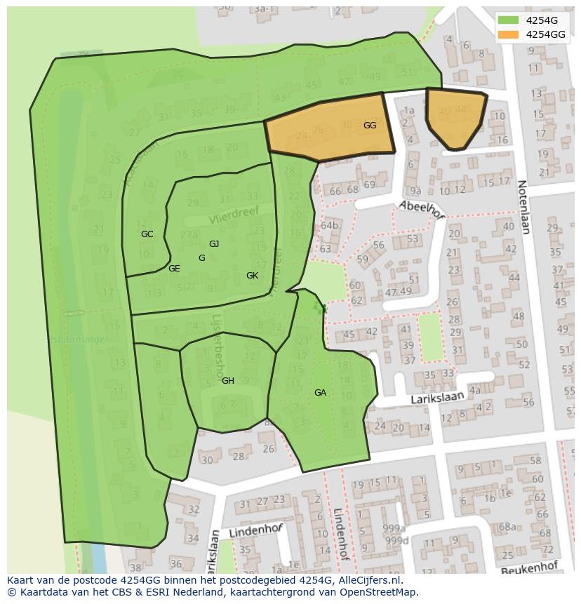 Afbeelding van het postcodegebied 4254 GG op de kaart.