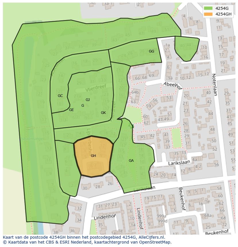 Afbeelding van het postcodegebied 4254 GH op de kaart.