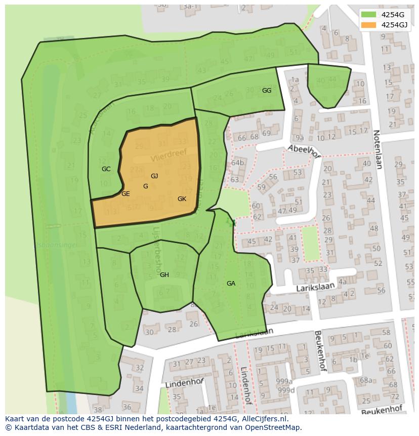 Afbeelding van het postcodegebied 4254 GJ op de kaart.