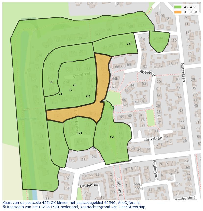 Afbeelding van het postcodegebied 4254 GK op de kaart.