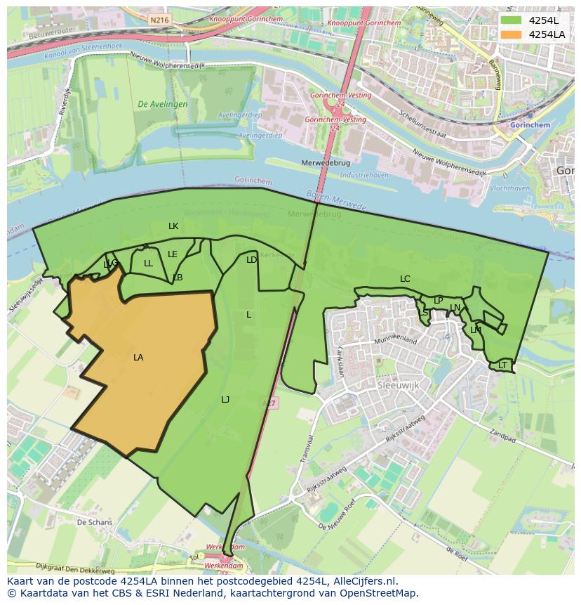 Afbeelding van het postcodegebied 4254 LA op de kaart.
