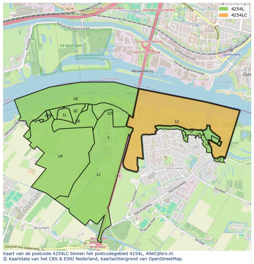 Afbeelding van het postcodegebied 4254 LC op de kaart.
