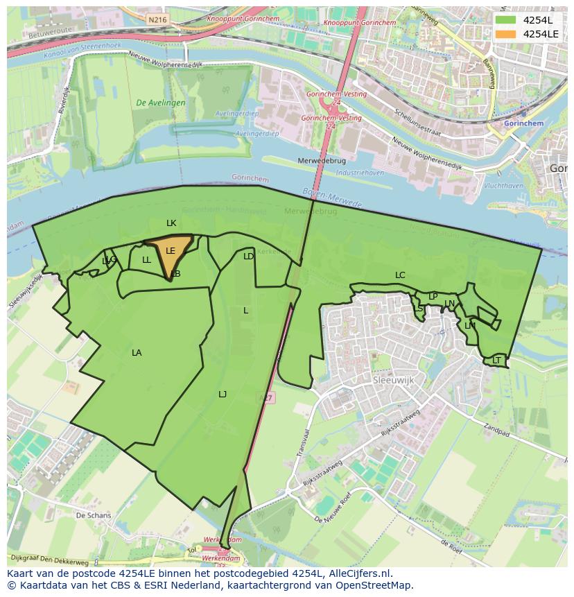 Afbeelding van het postcodegebied 4254 LE op de kaart.