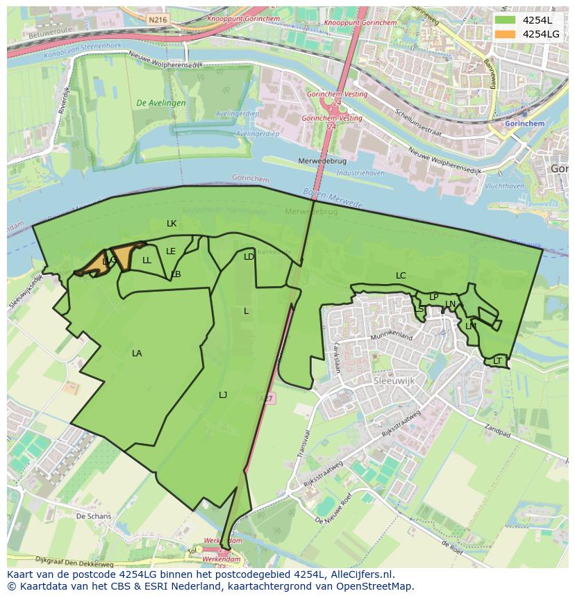 Afbeelding van het postcodegebied 4254 LG op de kaart.
