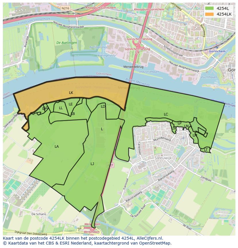 Afbeelding van het postcodegebied 4254 LK op de kaart.