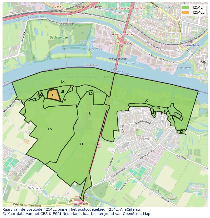 Afbeelding van het postcodegebied 4254 LL op de kaart.