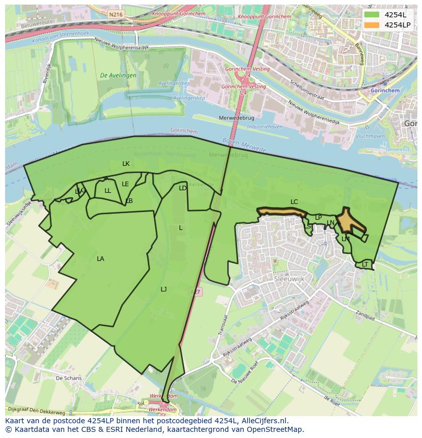 Afbeelding van het postcodegebied 4254 LP op de kaart.