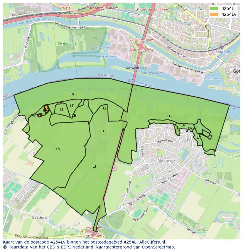 Afbeelding van het postcodegebied 4254 LV op de kaart.