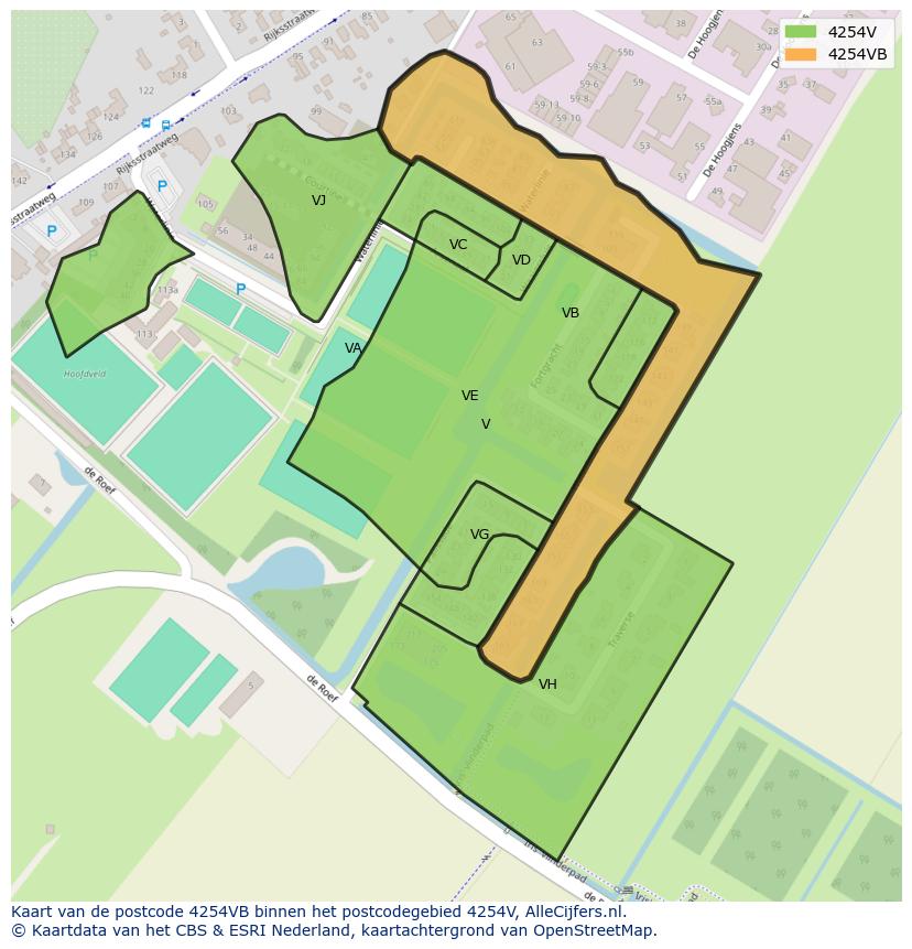 Afbeelding van het postcodegebied 4254 VB op de kaart.