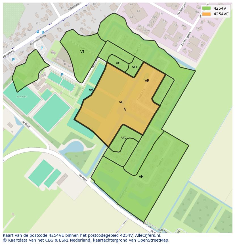 Afbeelding van het postcodegebied 4254 VE op de kaart.
