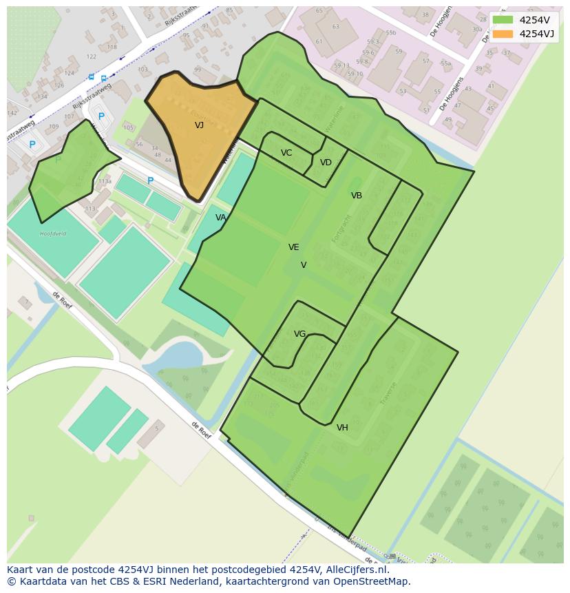 Afbeelding van het postcodegebied 4254 VJ op de kaart.