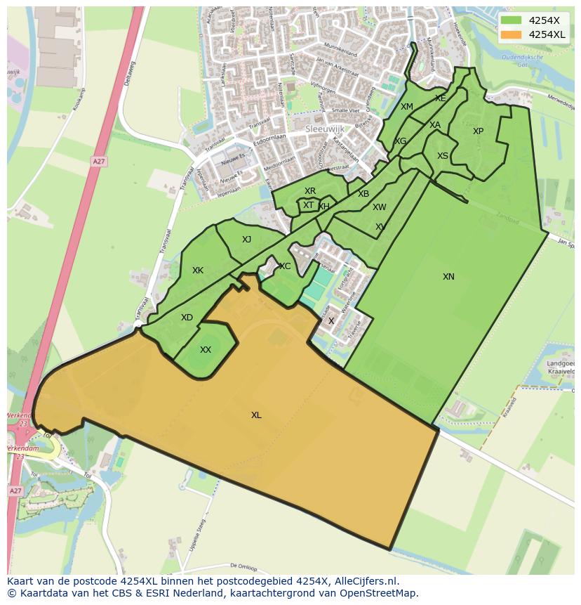 Afbeelding van het postcodegebied 4254 XL op de kaart.