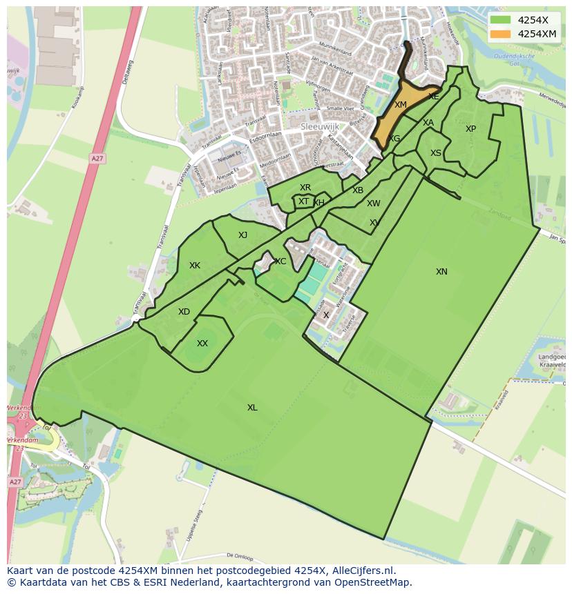 Afbeelding van het postcodegebied 4254 XM op de kaart.