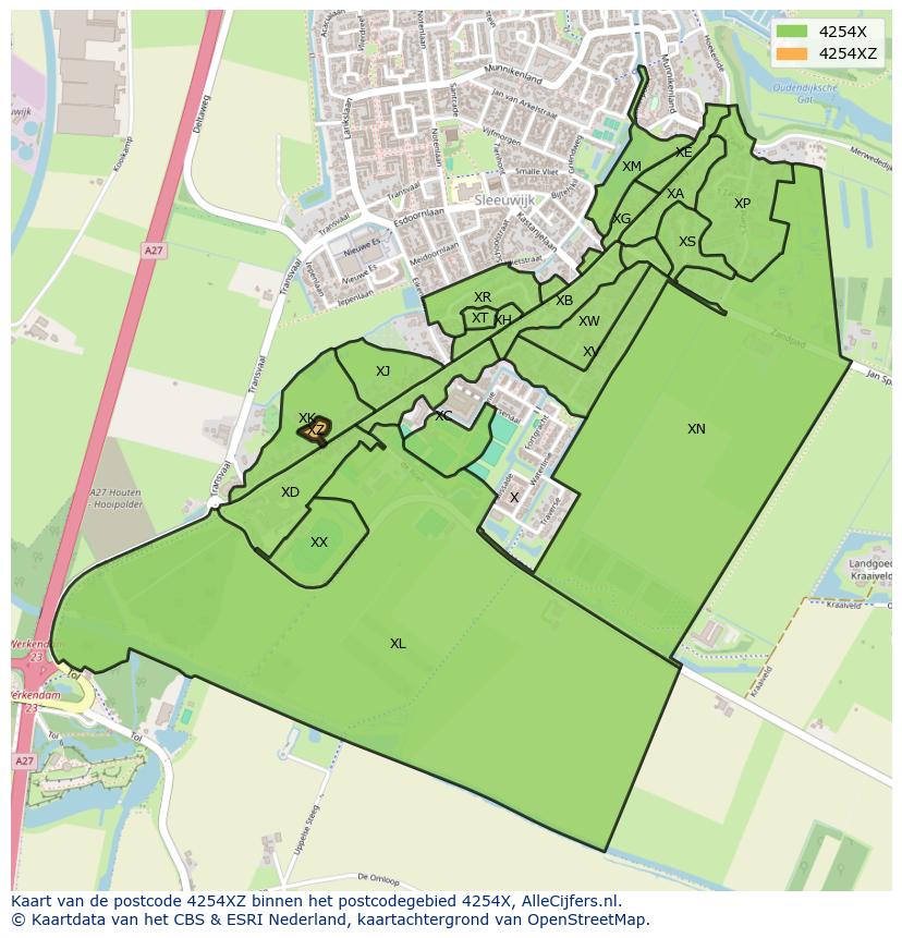 Afbeelding van het postcodegebied 4254 XZ op de kaart.
