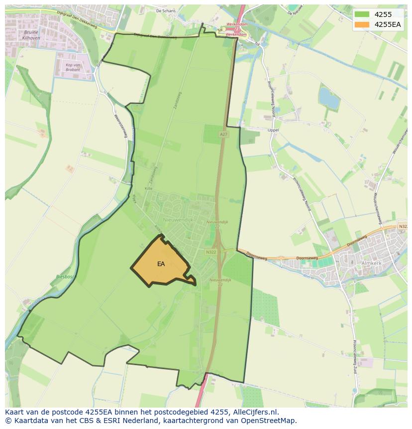 Afbeelding van het postcodegebied 4255 EA op de kaart.