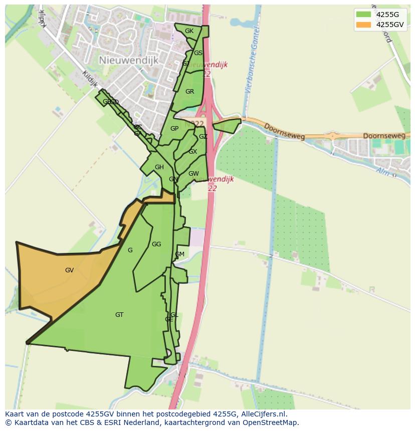 Afbeelding van het postcodegebied 4255 GV op de kaart.