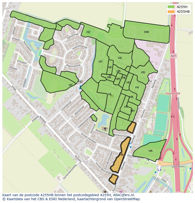 Afbeelding van het postcodegebied 4255 HB op de kaart.