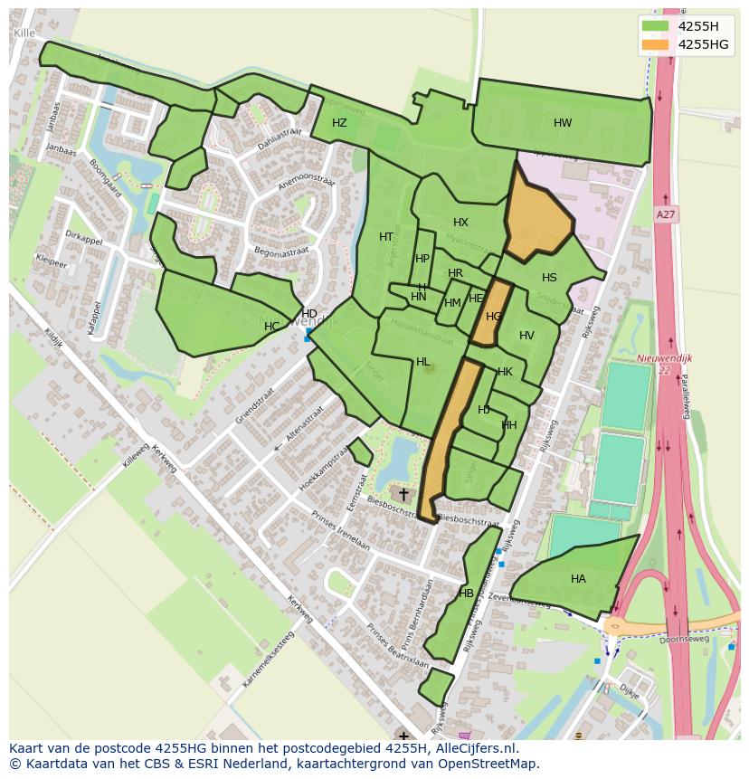Afbeelding van het postcodegebied 4255 HG op de kaart.