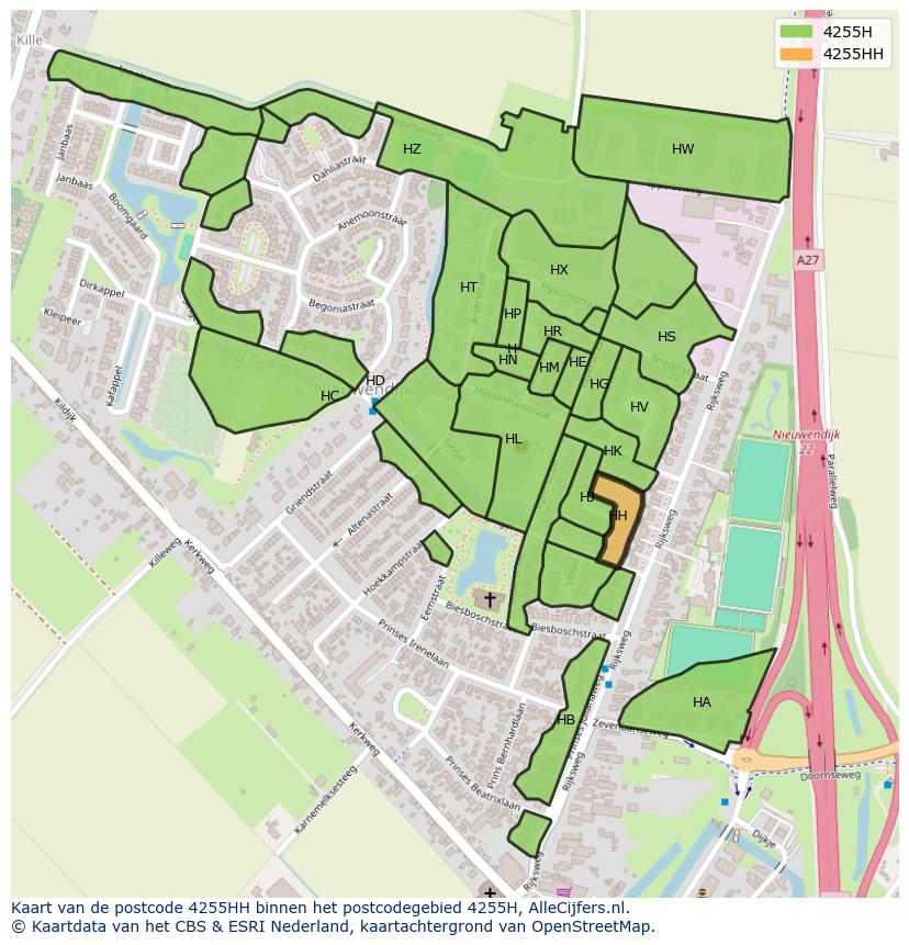 Afbeelding van het postcodegebied 4255 HH op de kaart.
