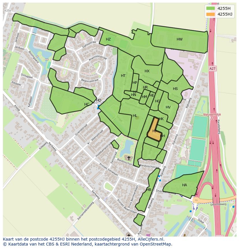 Afbeelding van het postcodegebied 4255 HJ op de kaart.