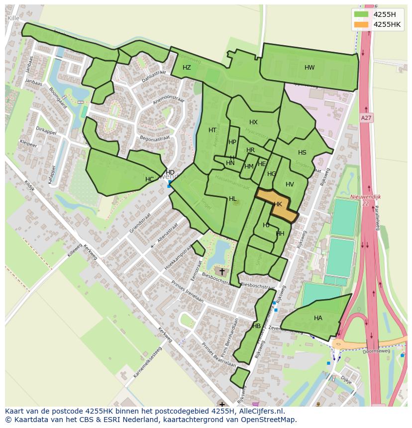 Afbeelding van het postcodegebied 4255 HK op de kaart.