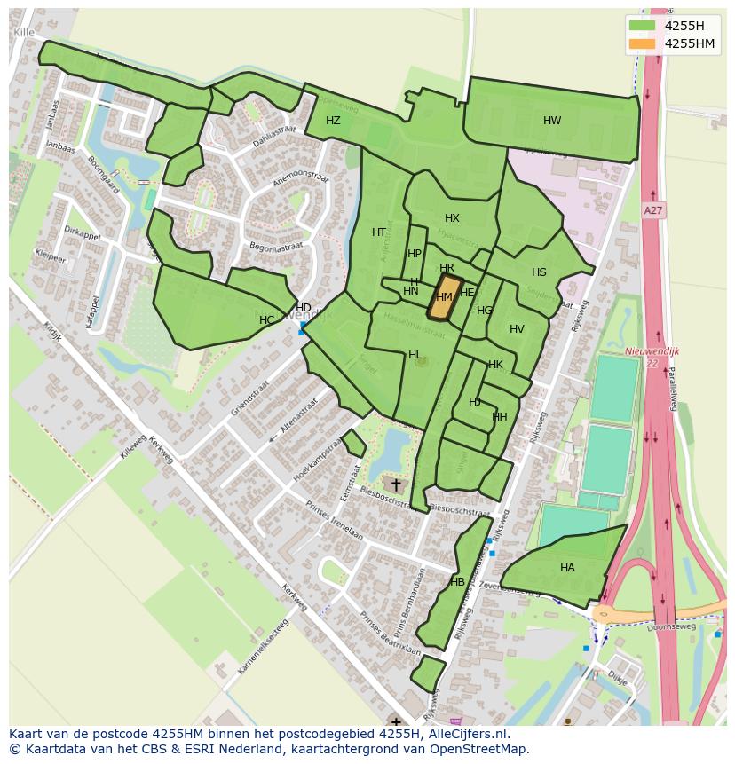 Afbeelding van het postcodegebied 4255 HM op de kaart.