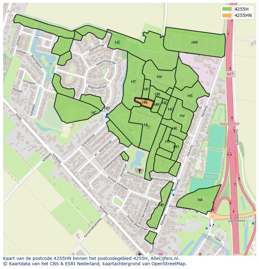 Afbeelding van het postcodegebied 4255 HN op de kaart.