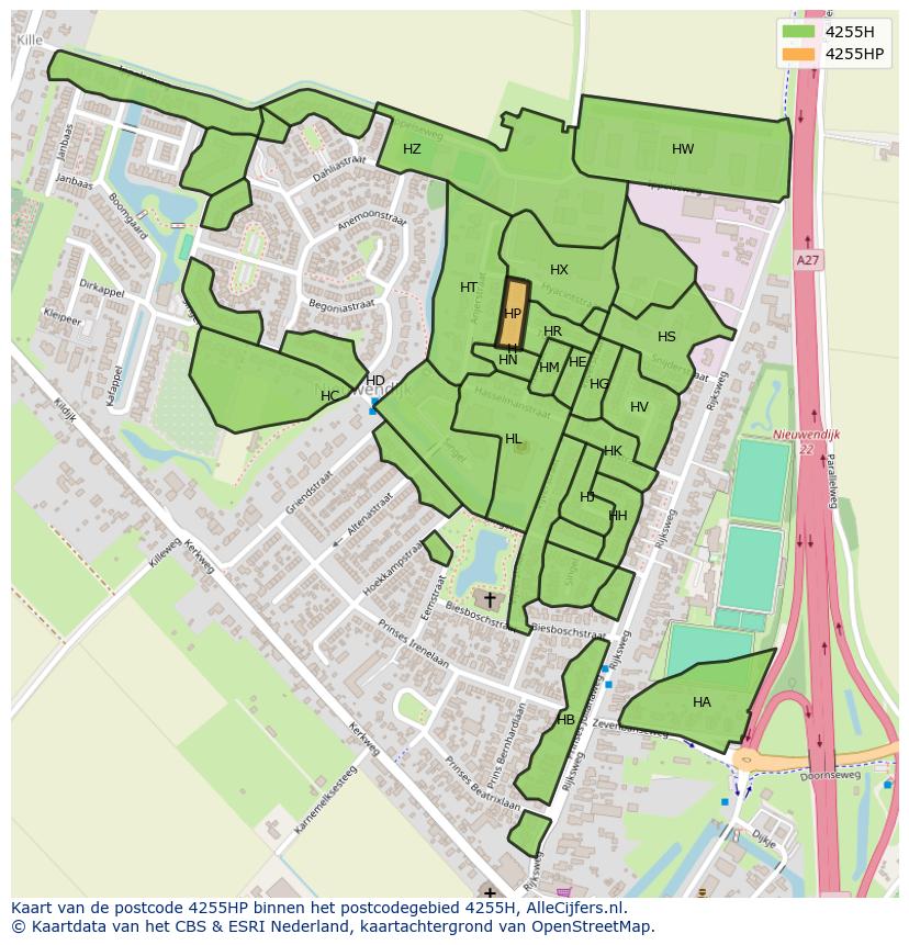 Afbeelding van het postcodegebied 4255 HP op de kaart.